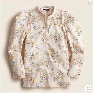 J. Crew Puff Sleeve 1/2 Button Cotton Long Sleeve Blouse Budding Floral Size XS
